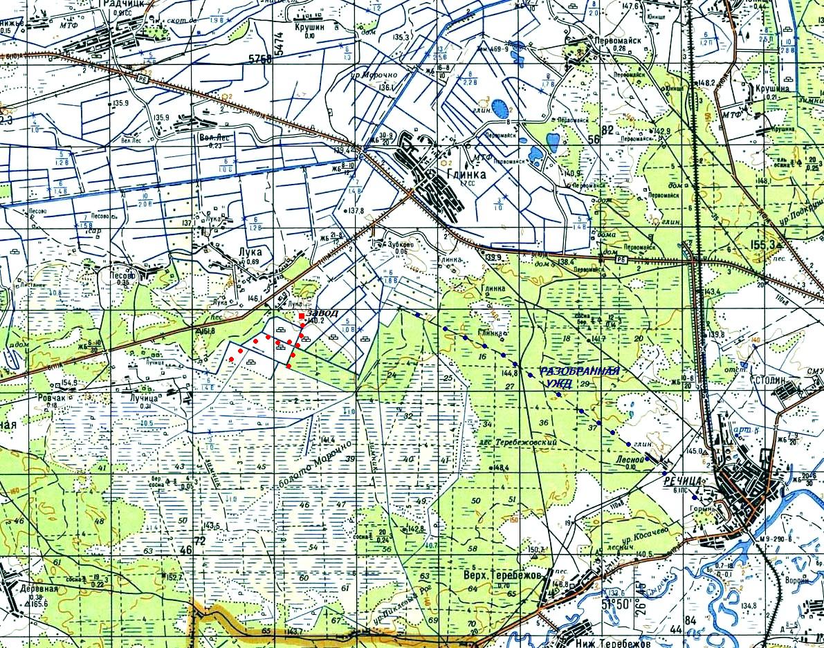 Узкоколейная железная дорога на участке «Зубково» торфопредприятия «Глинка» —  схемы и топографические карты