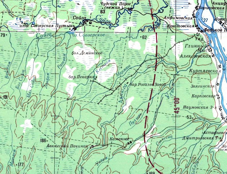Авнюгская узкоколейная железная дорога - топографические карты