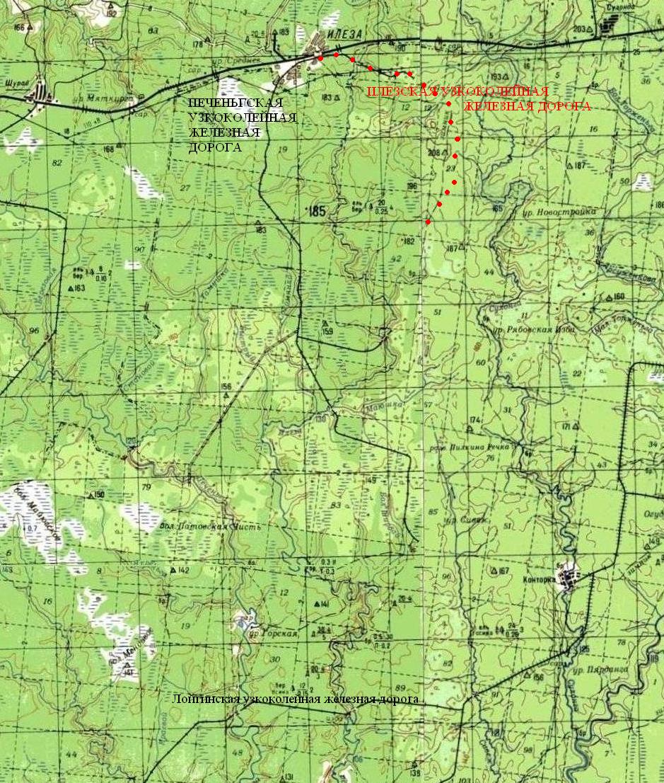 Илезская узкоколейная железная дорога - схемы и топографические карты