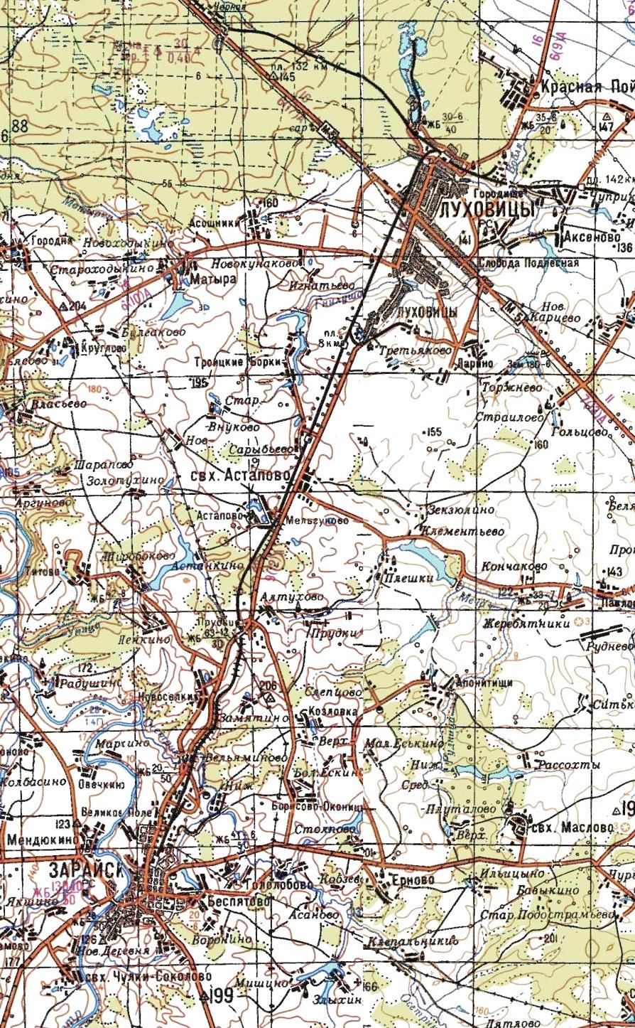 Железнодорожная линия Луховицы — Зарайск  —  схемы и топографические карты