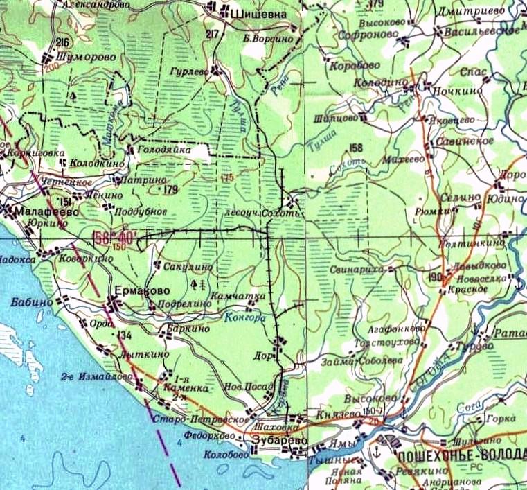 Пошехоно-Володарская узкоколейная железная дорога —  схемы и топографические карты
