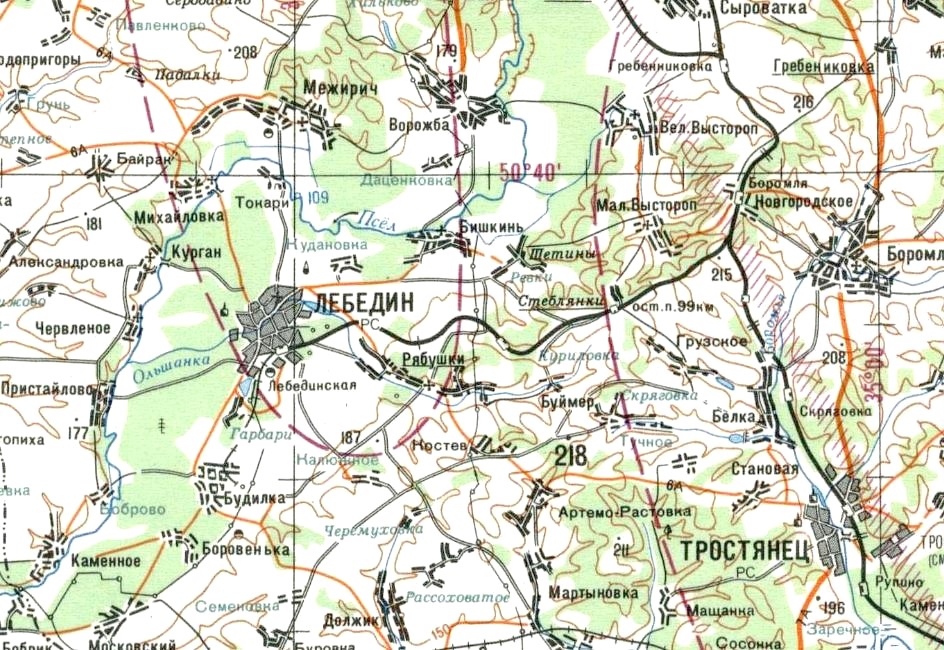 Железнодорожная линия Боромля — Лебединская
   —   схемы и топографические карты