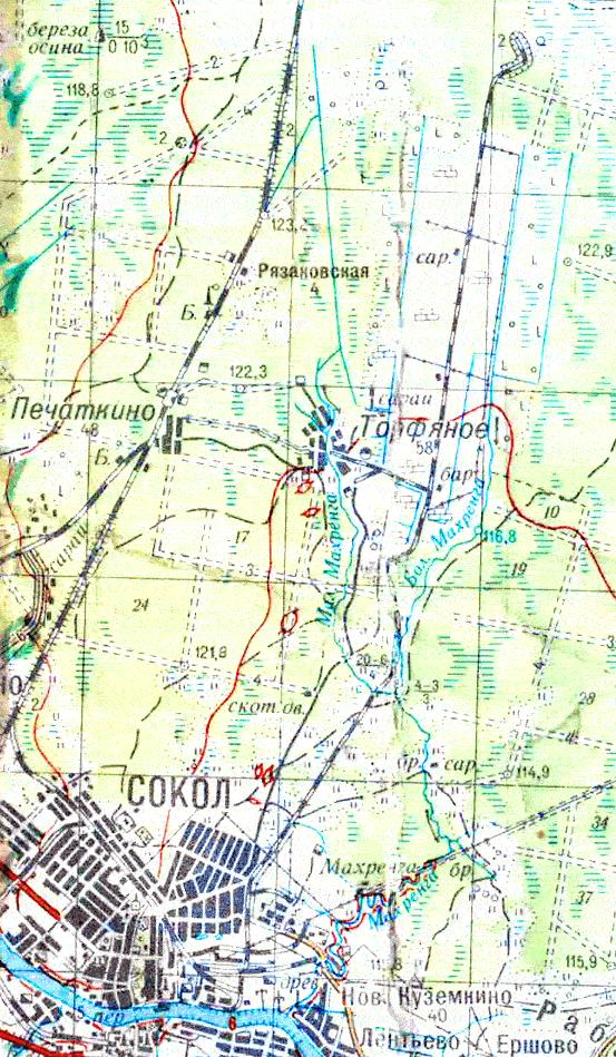 Узкоколейная железная дорога Сокольского целлюлозно-бумажного комбината  — схемы и топографические карты