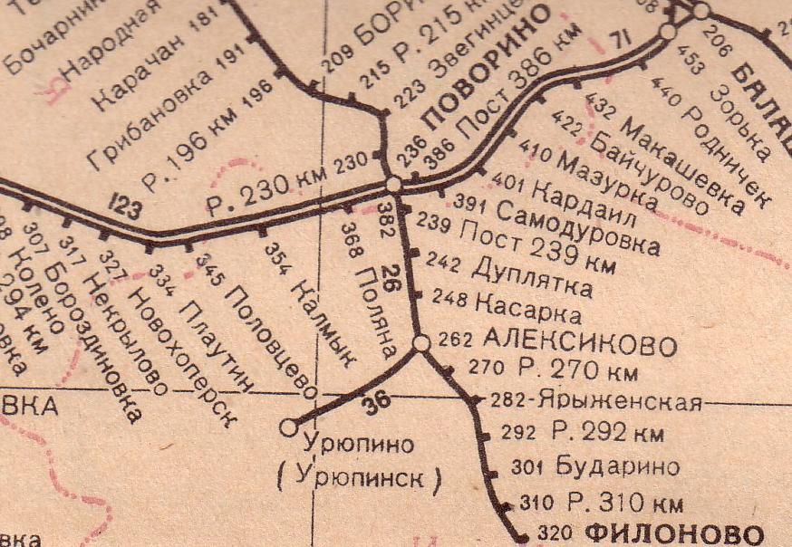 Железнодорожная линия Алексиково —  Урюпино   —   схемы и топографические карты