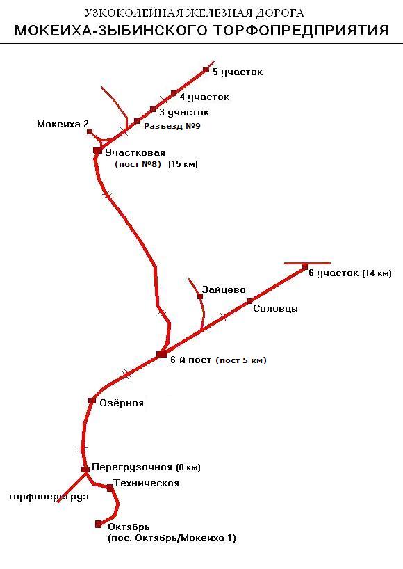 Узкоколейная железная дорога Мокеиха-Зыбинского торфопредприятия  - схемы линий