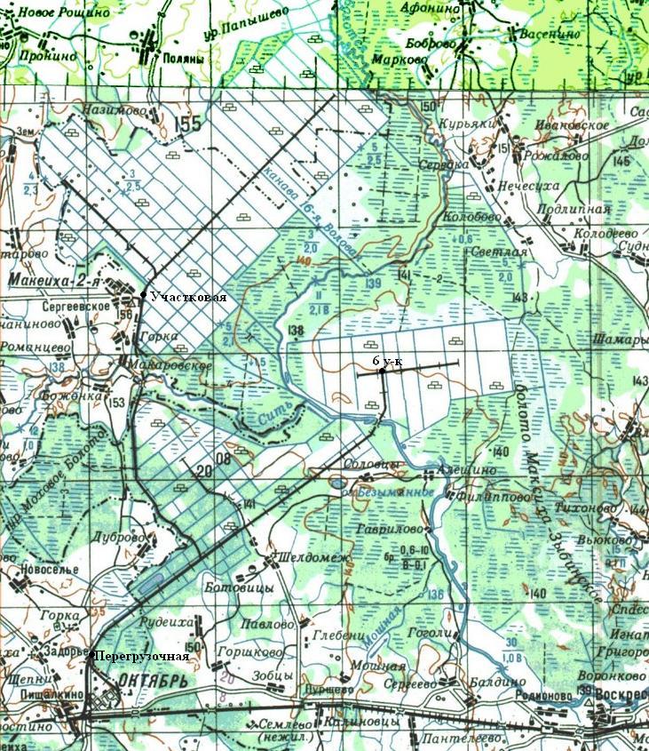 Узкоколейная железная дорога Мокеиха-Зыбинского торфопредприятия  - топографические карты