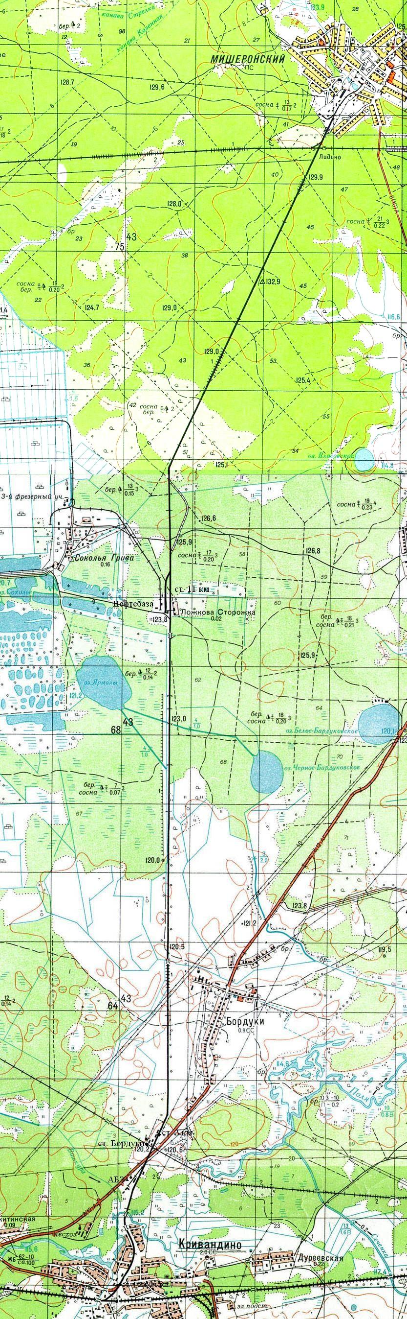 Железнодорожная линия Кривандино — Мишеронь   — схемы и   топографические карты