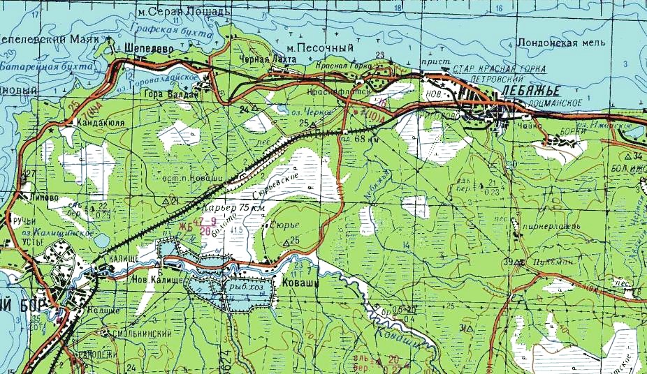 Железнодорожная линия Лебяжье — Краснофлотск
   —   схемы и топографические карты