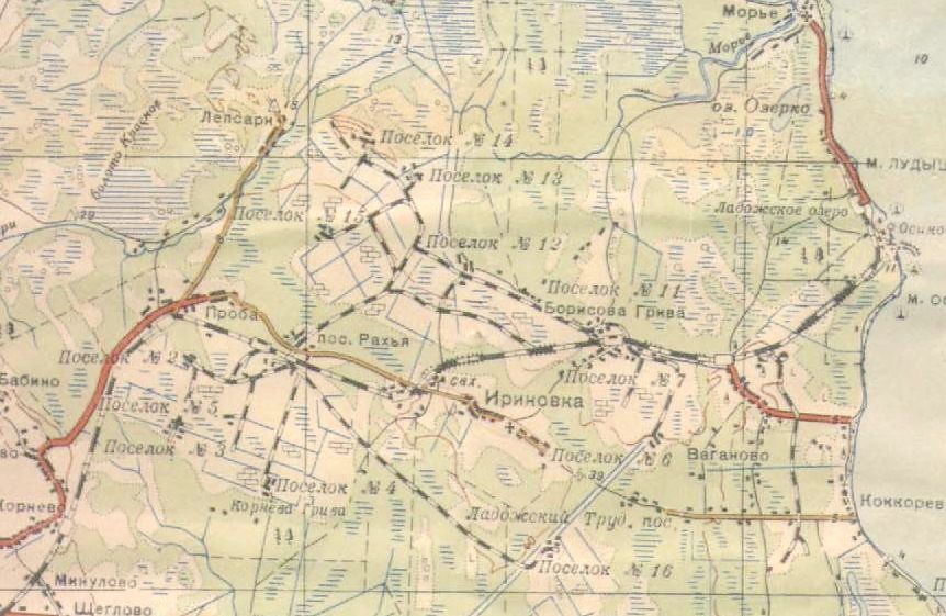 Узкоколейная железная дорога Ириновского торфопредприятия  — схемы и топографические карты