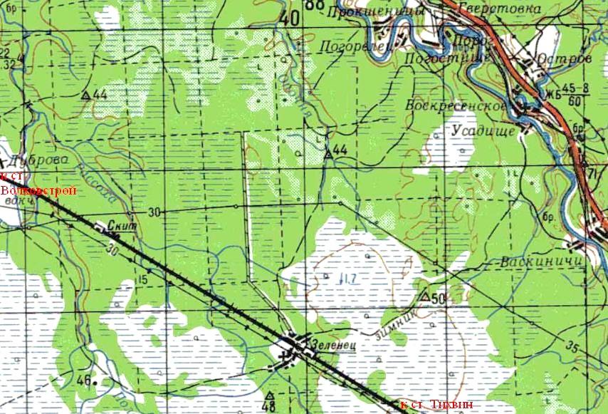 Узкоколейная железная дорога в посёлке Зеленец — топографические карты