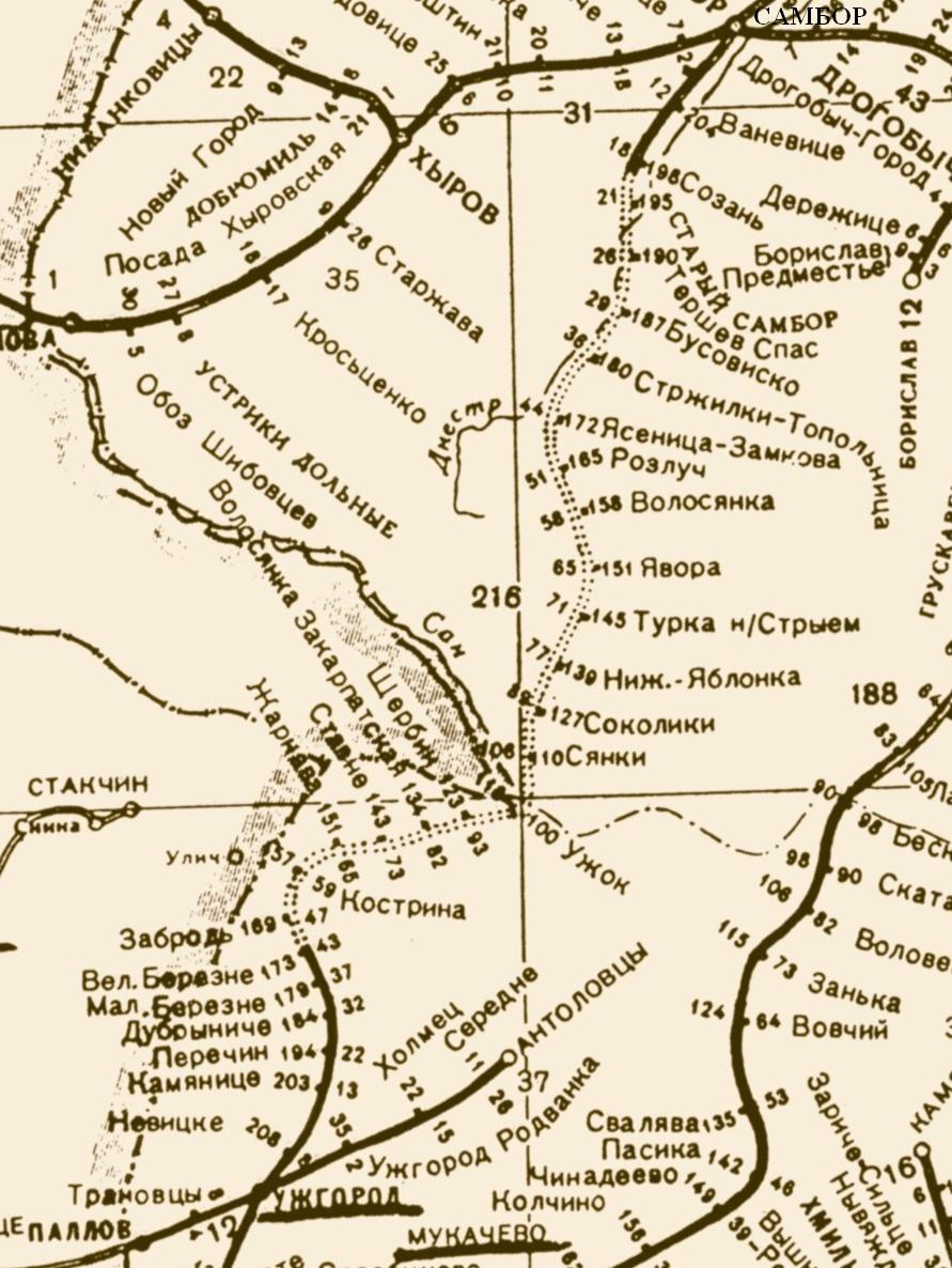 Железнодорожная линия Ужгород   — Самбор —    схемы и топографические карты