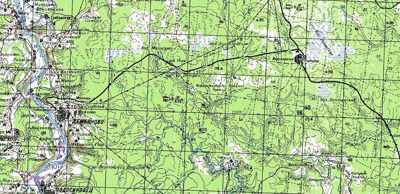 Железнодорожная линия Панасюк  — Подосиновец  —  схемы и топографические карты