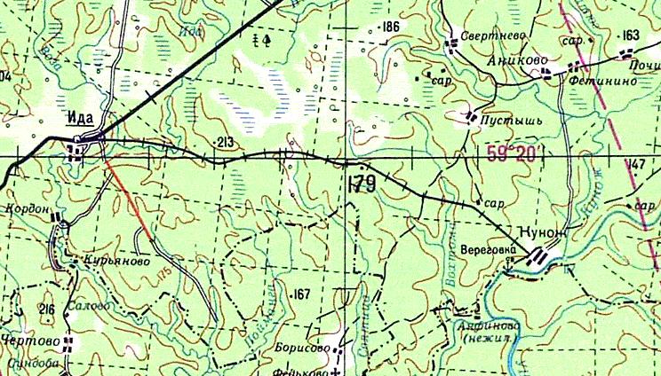 Верёговская узкоколейная железная дорога - схемы и  топографические карты