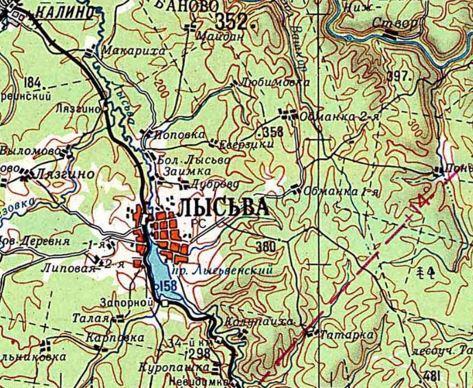 Узкоколейная железная дорога Лысьвенского металлургического завода — схемы и топографические карты