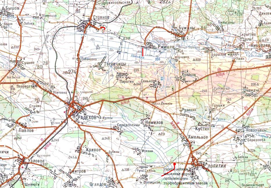 Узкоколейная железная дорога Стояновского торфобрикетного завода
   —   схемы и топографические карты