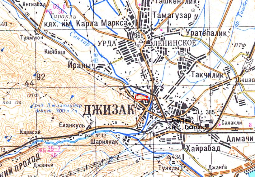 Джизакская детская железная дорога  -  схемы и топографические карты