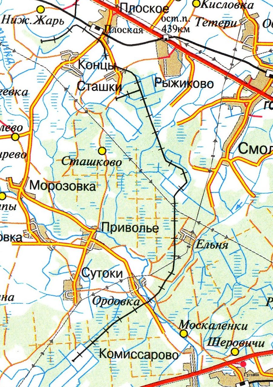 Узкоколейная железная дорога  Руднянского торфопредприятия - топографические карты