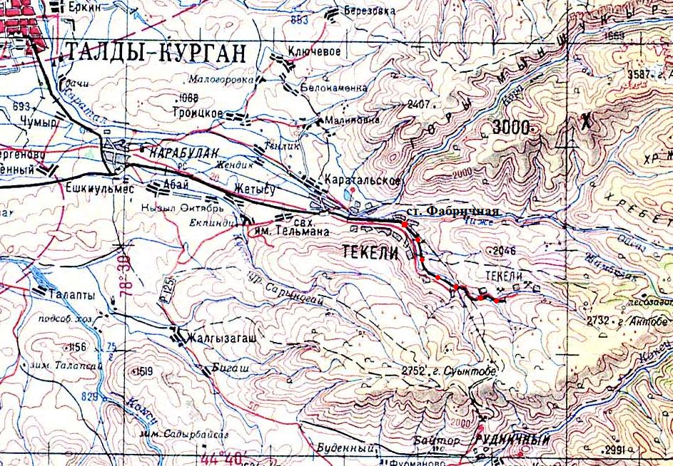 Горная узкоколейная железная дорога Текелийского свинцово-цинкового комбината — схемы и топографические карты