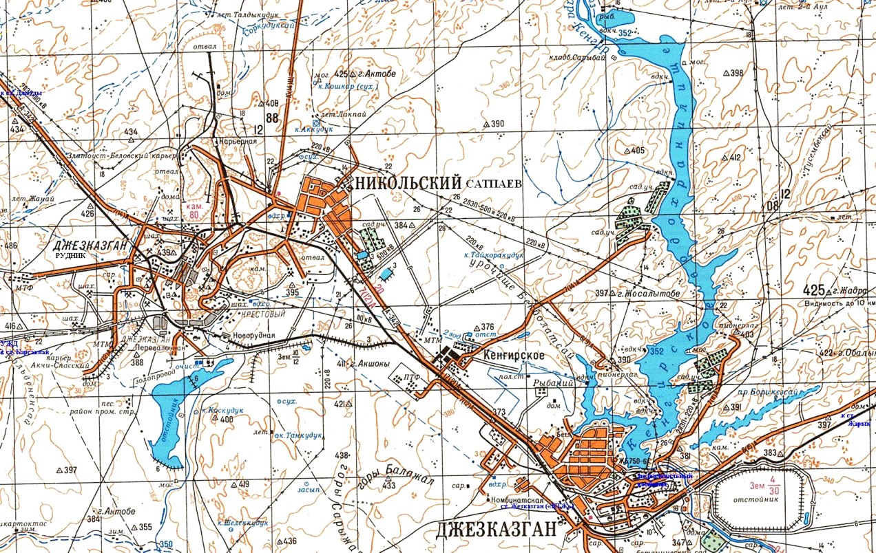 Железнодорожные линии предприятия железнодорожного транспорта Жезказганского горно-металлургического комбината - топографические карты, схемы линий