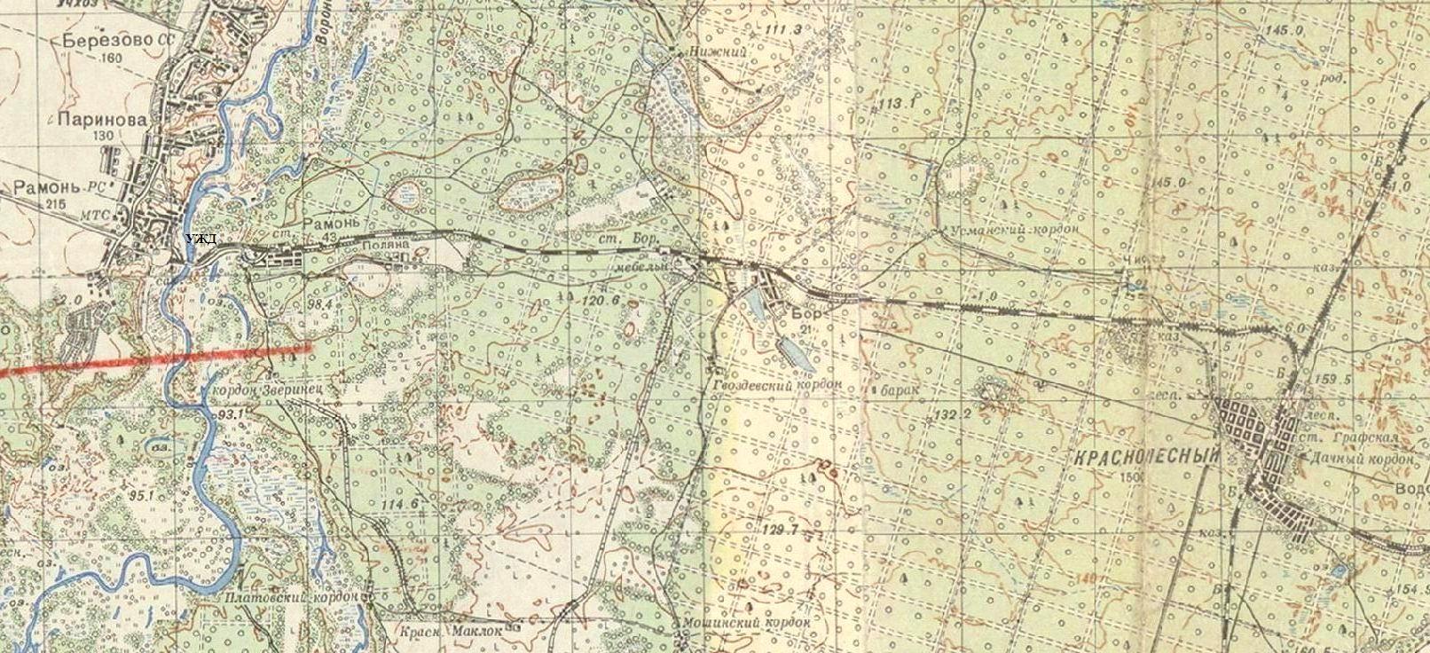 Железнодорожная линия Графская  — Рамонь —  схемы и топографические карты