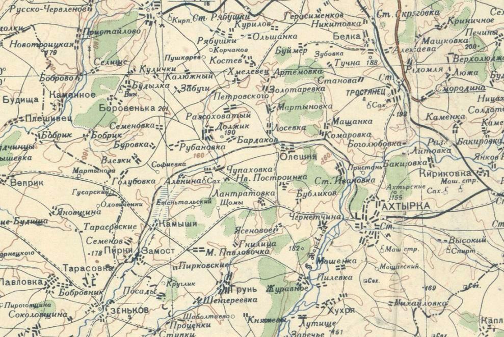Узкоколейная железная дорога  Чупаховского сахарного завода  —  топографические карты