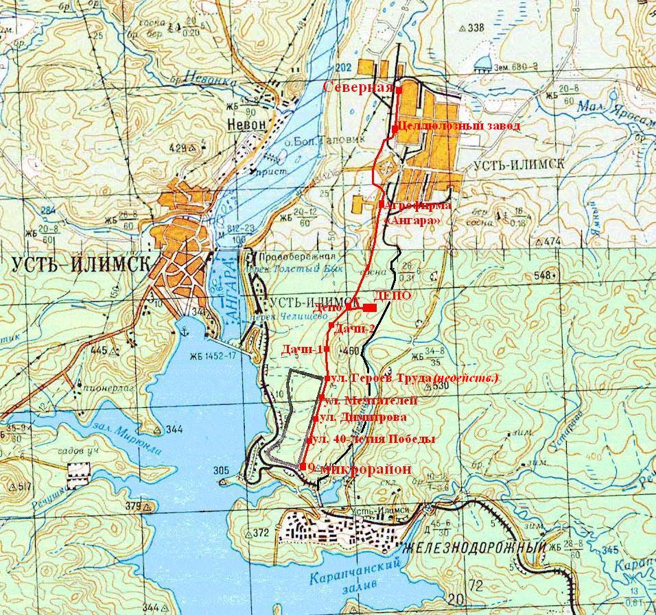 Усть-Илимский трамвай  — схемы и  топографические карты