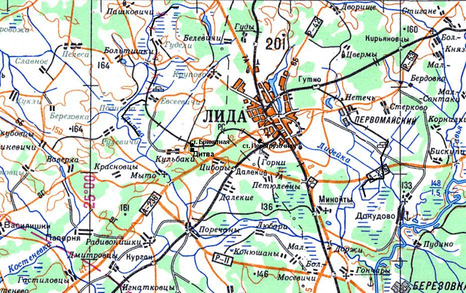 Узкоколейная  железная дорога торфопредприятия «Дитва» —  схемы и топографические карты