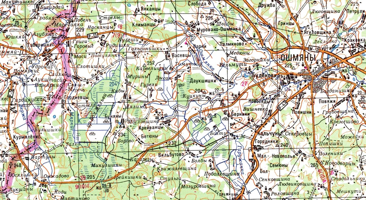 Узкоколейная железная дорога Ошмянского торфопредприятия —  схемы и топографические карты