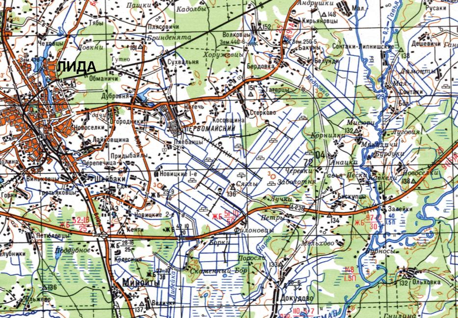 Узкоколейная  железная дорога Лидского торфопредприятия —  схемы и топографические карты