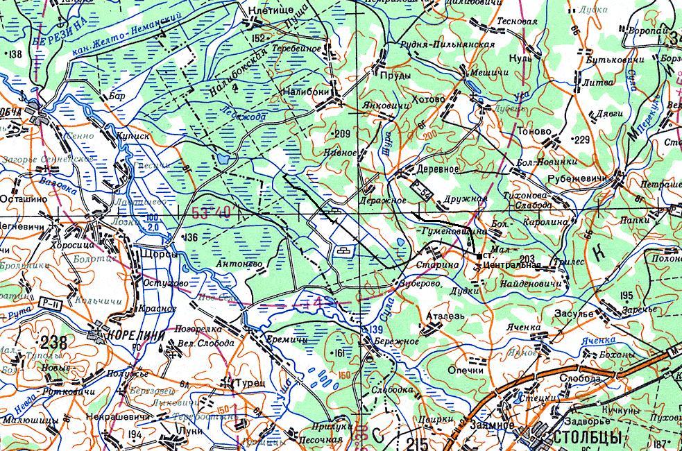 Узкоколейная  железная дорога Нёманского торфопредприятия —  схемы и топографические карты