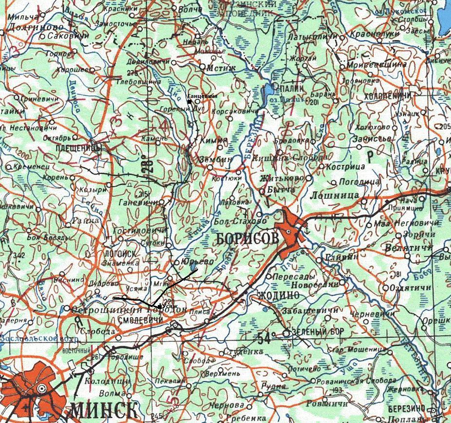 Узкоколейная железная дорога торфопредприятия «Усяж»  — схемы и   топографические карты