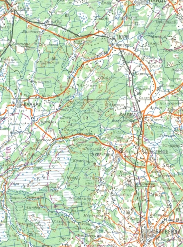 Железнодорожная линия Лелле — Вильянди   — схемы и   топографические карты