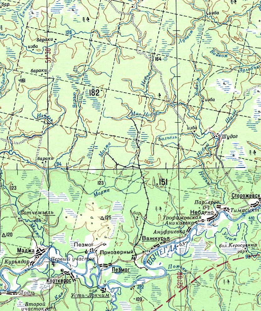 Пезмогская узкоколейная железная дорога — схемы и топографические карты