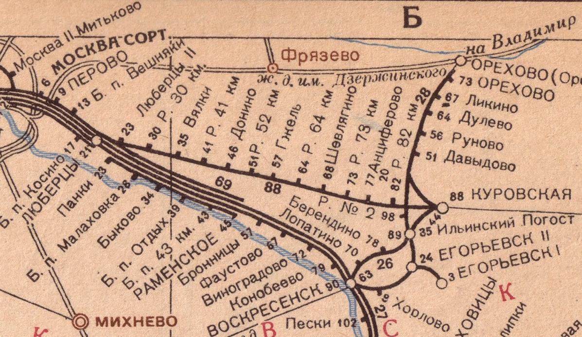 Люберцы-Арзамасская железнодорожная линия на территории Московской области — схемы и топографические карты