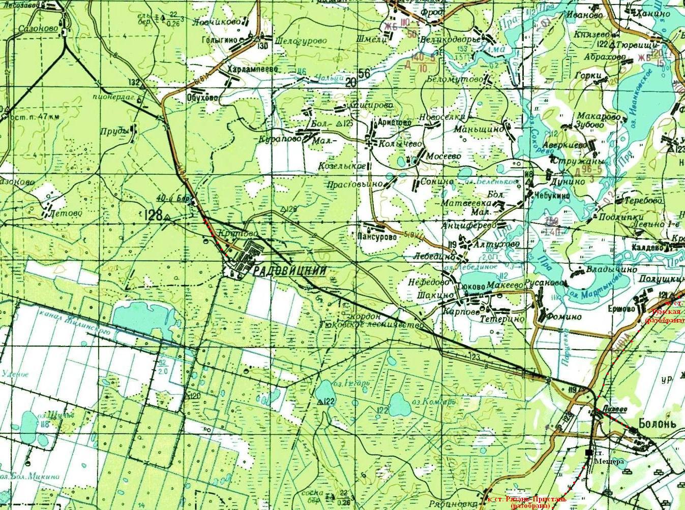 Железнодорожная линия Сазоново — Пилево —  схемы и топографические карты