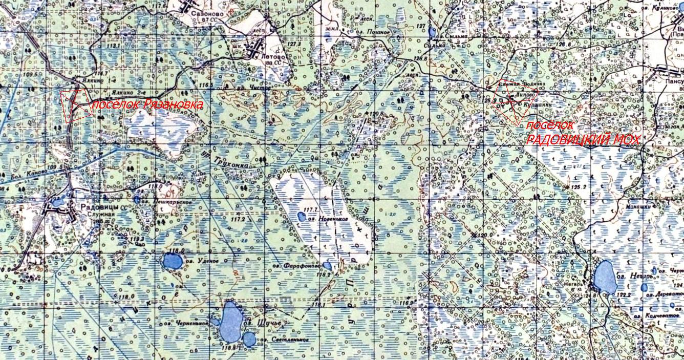 Узкоколейная железная дорога Радовицкого  транспортного управления — топографические карты