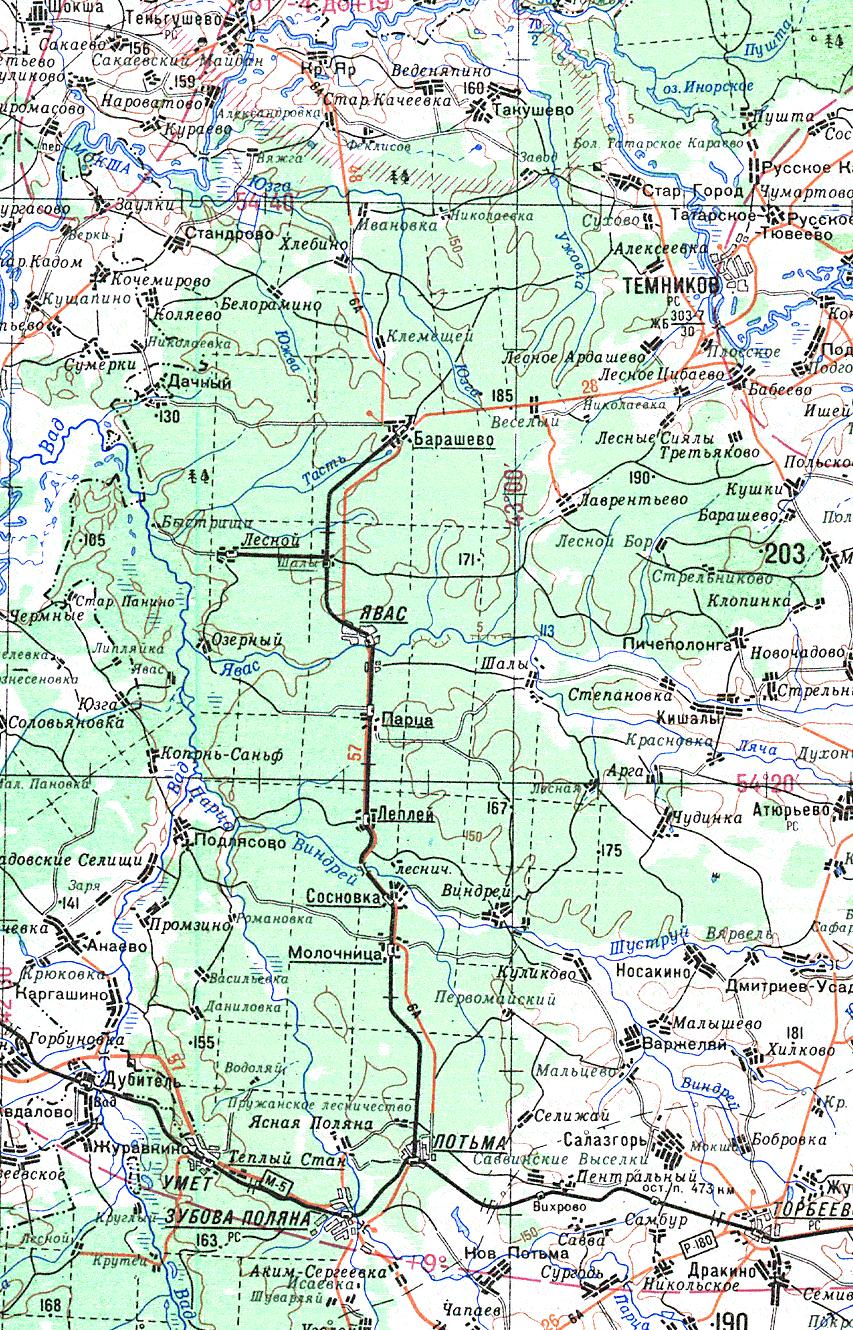 Железнодорожная линия Потьма — Барашево  —  схемы и топографические карты