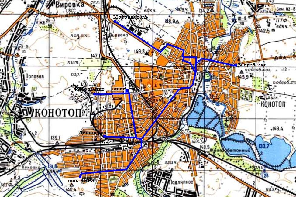 Конотопский трамвай   —   схемы и топографические карты
