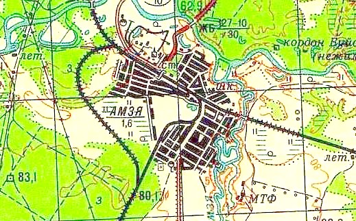 Узкоколейная  железная дорога Амзинского лесокомбината —  схемы и топографические карты
