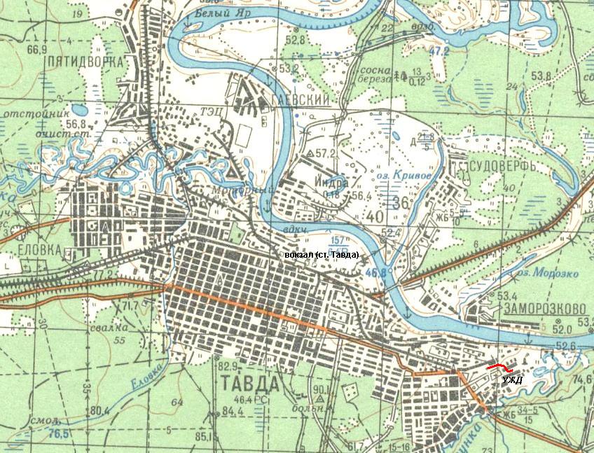 Узкоколейная  железная дорога Тавдинского фанерного комбината —  схемы и топографические карты