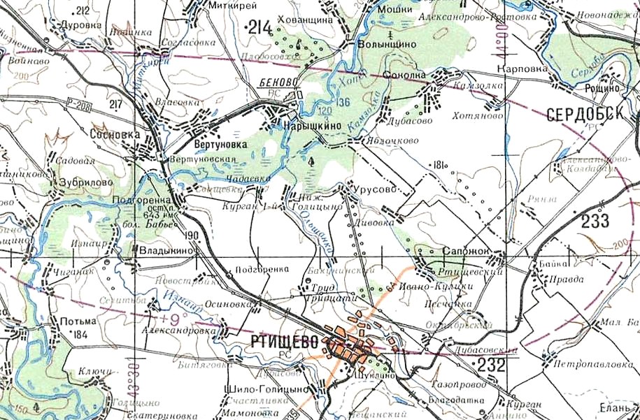 Железнодорожная линия Вертуновская  —  Беково
   —   схемы и топографические карты