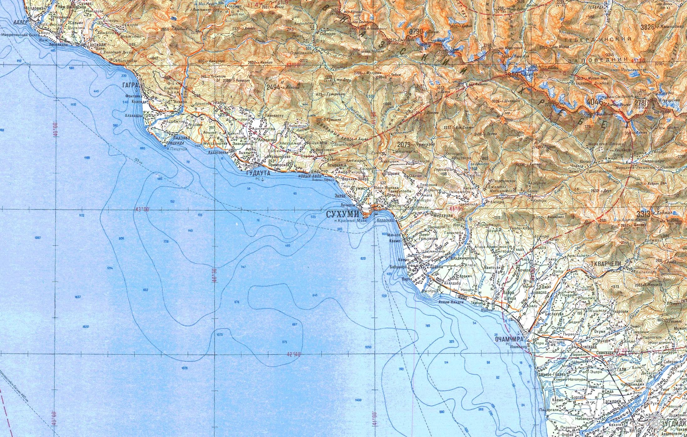 Топографическая карта Абхазии масштаб 1:500