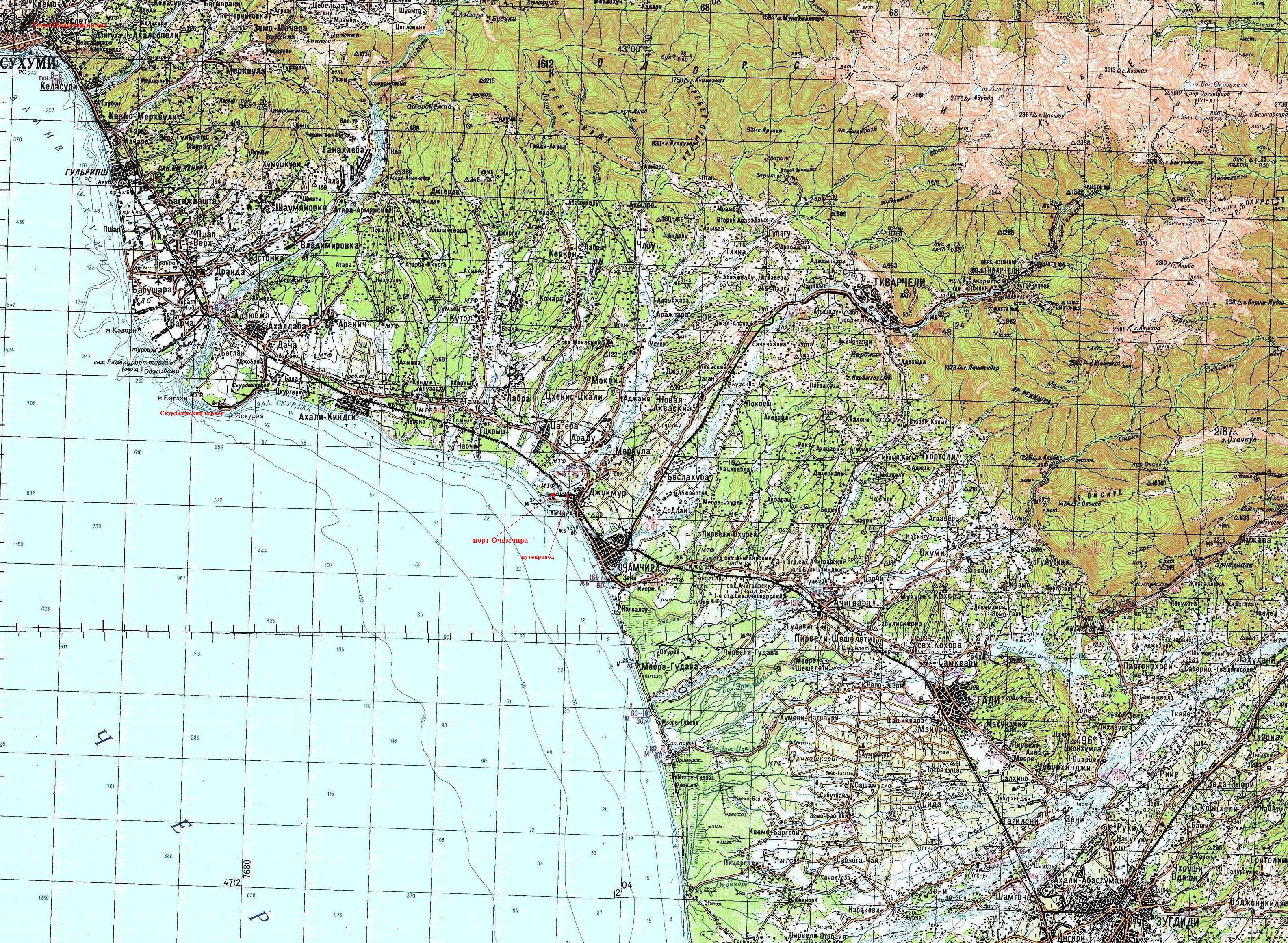Топографическая карта абхазии подробная