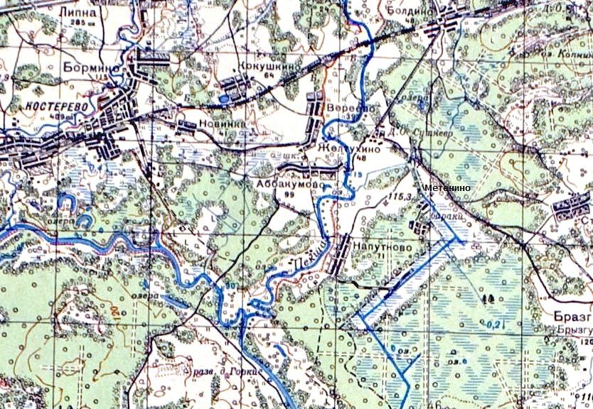Узкоколейная железная дорога Метенинского торфопредприятия -  схемы и топографические карты
