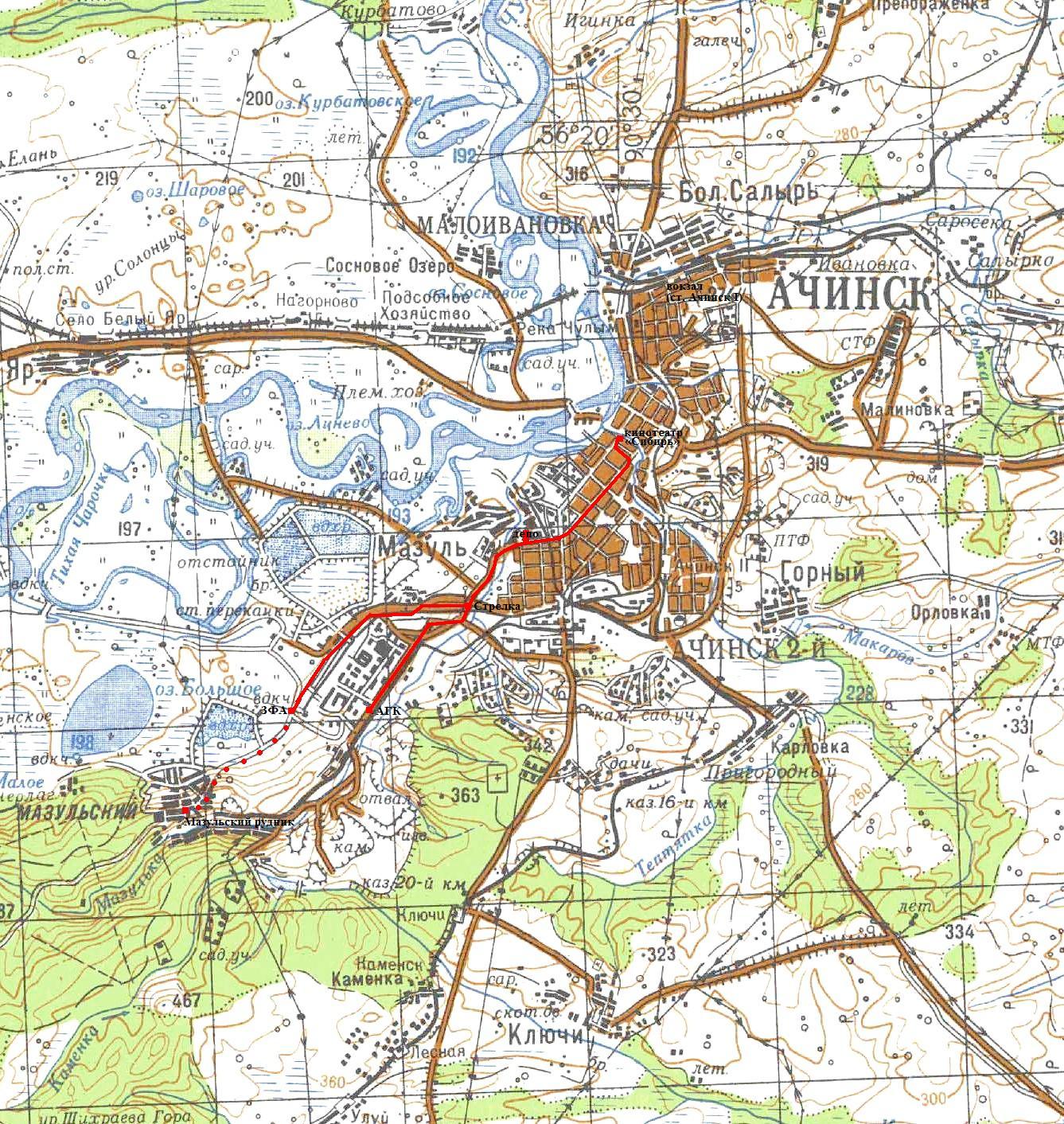 Ачинский трамвай —  схемы и топографические карты