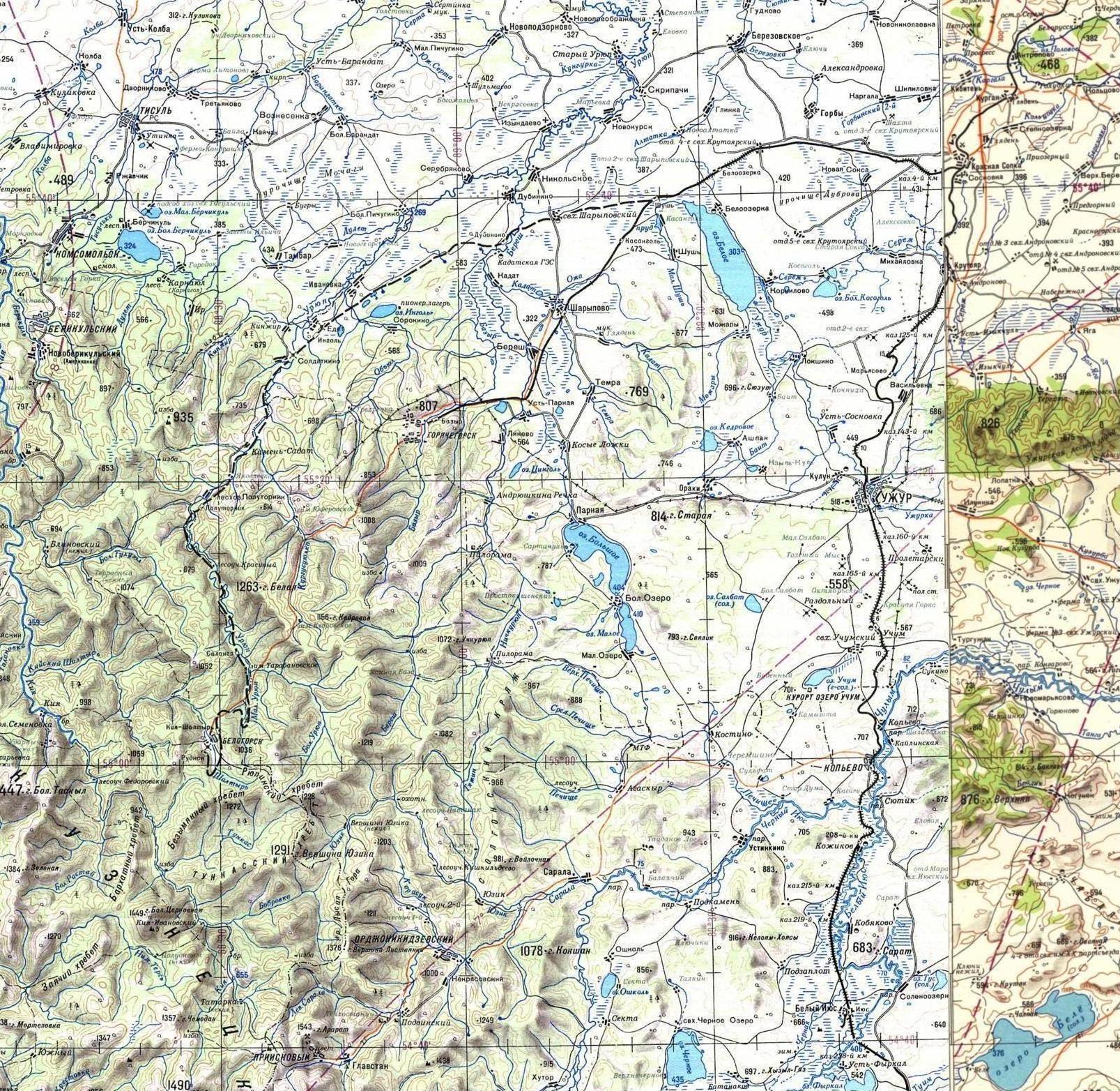 Железнодорожная линия Красная Сопка — Кия-Шалтырь  —  схемы и топографические карты
