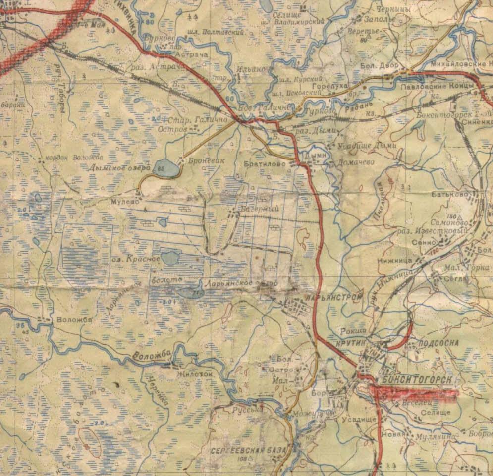 Узкоколейная железная дорога торфопредприятия «Ларьян»  - схемы и топографические карты