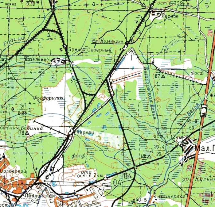 Узкоколейная железная дорога  Брянского фосфоритного завода  -  топографические карты