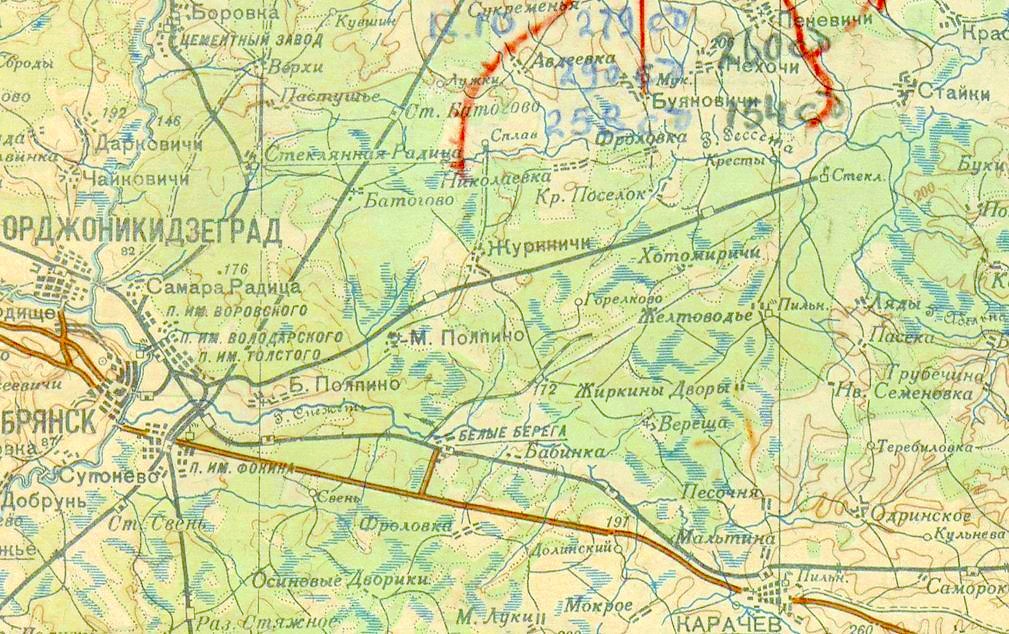 Железнодорожная линия Полпинская — Дудорево   — схемы и   топографические карты