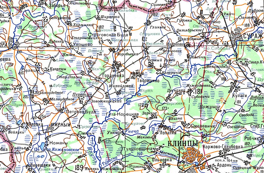 Узкоколейная железная дорога Кожановского торфопредприятия - схемы и топографические карты